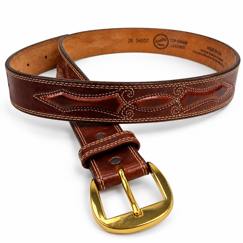 Vintage Silver Creek Classics Mens Brown Leather Western Belt Size 38 55607 USA